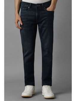Louis Philippe - Navy Blue Solid Regular Fit Jeans