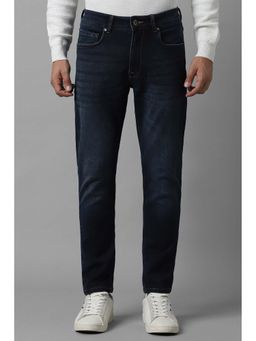 Louis Philippe - Navy Blue Solid Regular Fit Jeans
