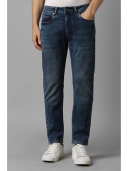 Louis Philippe - Navy Blue Solid Regular Fit Jeans
