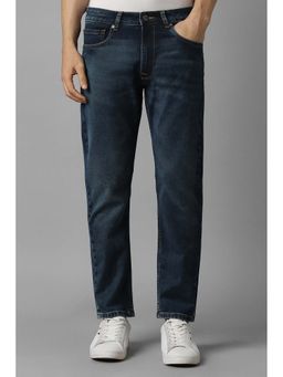 Louis Philippe - Navy Blue Solid Regular Fit Jeans