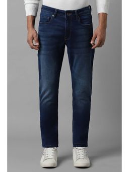 Louis Philippe - Navy Blue Solid Regular Fit Jeans