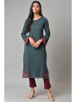 W - Blue Solid Winter Kurta