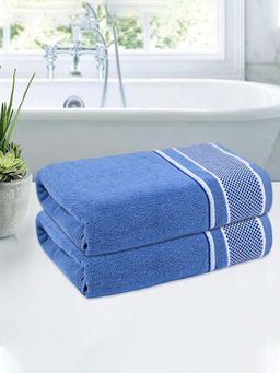 Kuber Industries - Light Blue Check Border Cotton Bath Towels (Pack of 2)