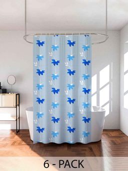 Kuber Industries - Blue Painting PVC Shower Curtains with 8 Rings (Pack of 6) (7 Feet)
