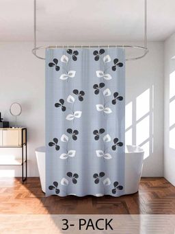 Kuber Industries - Grey Painting PVC Shower Curtain with 8 Rings (Pack of 3) (7 Feet)