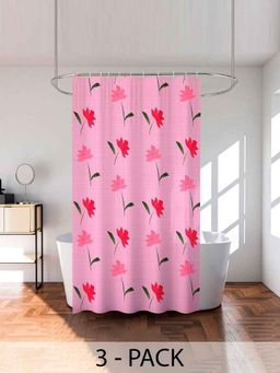 Kuber Industries - Pink Painting PVC Shower Curtain with 8 Rings (Pack of 3) (7 Feet)