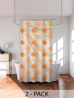 Kuber Industries - Beige Dot Painting PVC Shower Curtains with 8 Rings (Pack of 2) (7 Feet)