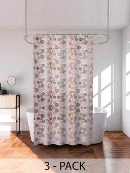 Kuber Industries - Orange Multi Dot PVC Shower Curtain with 8 Rings (Pack of 3) (7 Feet)