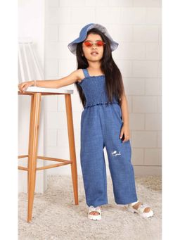 Lagorii - Girls Blue Embroidered Denim Top and Pant With Cap (Set of 3)