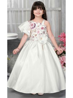 Lagorii - Girls Cream Embellished Satin Gown