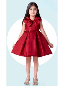 Lagorii - Girls Maroon Embellished Satin Mini Dress
