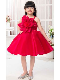 Lagorii - Girls Red Embellished Organza Knee Length Dress