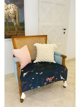 THROW PILLOW - Blue Bloom Printed with White Corner Tassel Sofa Cover