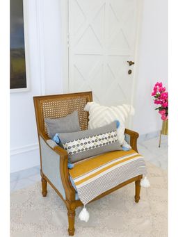 THROW PILLOW - Mustard Symmetric with White Corner Tassels Sofa Cover