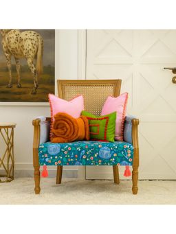 THROW PILLOW - Blue Bear Printed with White Corner Tassel Sofa Cover