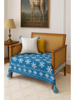 THROW PILLOW - Blue Alpine Printed with White Corner Tassel Sofa Cover