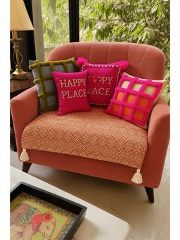 THROW PILLOW - Orange Aztec with White Corner Tassel Sofa Cover