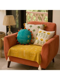 THROW PILLOW - Mustrad Tribal with White Corner Tassel Sofa Cover