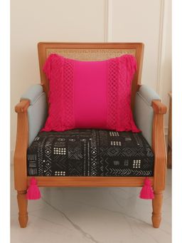 THROW PILLOW - Black Tribal with Magenta Corner Tassel Sofa Cover