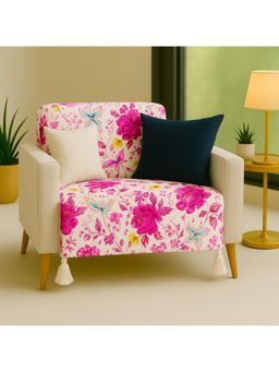 THROW PILLOW - Pink Floral with White Corner Tassel Sofa Cover