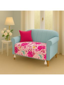 THROW PILLOW - Pink Floral with White Corner Tassel Sofa Cover