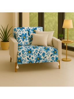 THROW PILLOW - Blue Floral with White Corner Tassel Sofa Cover