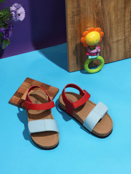 Truffle Collection - Blue Red PU Cork-Latex Footbed Velcro Sandals