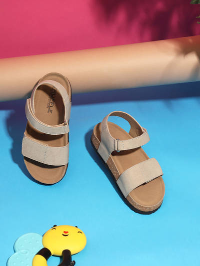 Brown Camel Cork-Latex Footbed Velcro Sandals