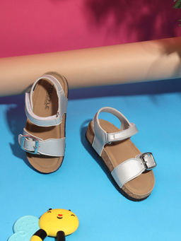 Truffle Collection - Silver Cork-Latex Footbed Velcro Sandals