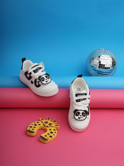 Truffle Collection - White Black PU Lace-Up Sneakers