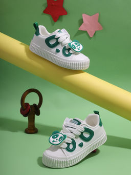 Truffle Collection - White Green PU Lace-Up Sneakers