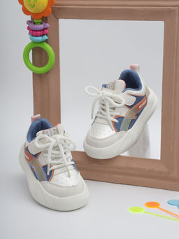 Truffle Collection - White Blue PU Lace-Up Sneakers