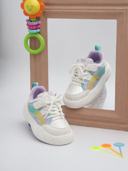 Truffle Collection - White Purple PU Lace-Up Sneakers
