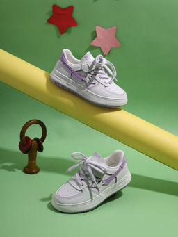 Truffle Collection - White Purple PU Lace-Up Sneakers