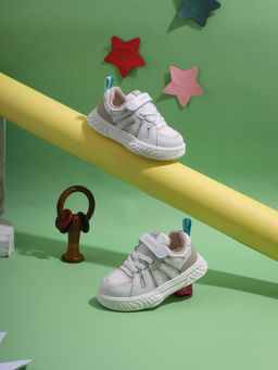 Truffle Collection - White Beige Mesh Velcro Sneakers