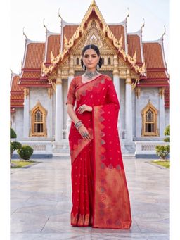 Monjolika Fashion - Dark Pink Banarasi Style Soft Silk Saree-Pink