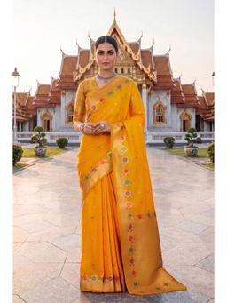 Monjolika Fashion - Yellow Banarasi Style Soft Silk Saree-Yellow
