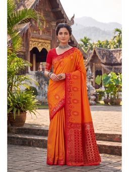Monjolika Fashion - Amber Banarasi Style Soft Silk Saree-Orange