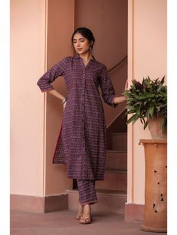 SAVI - Purple Floral Printed Kurta with Pant (Set of 2)