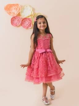 PSPeaches - Girls Coral Knee Length Dress