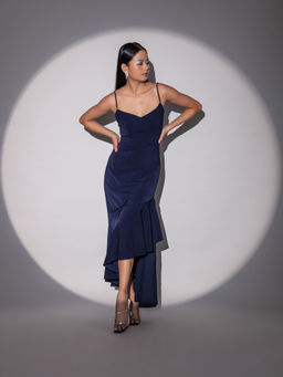 RSVP by Nykaa Fashion - Navy Blue Solid Shoulder Straps Midi Dress