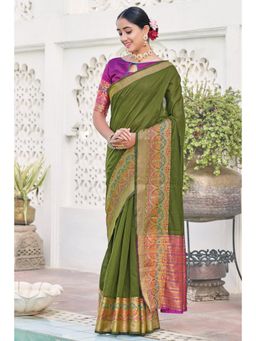 Sangam Prints - Green Khadi Silk Woven Work Traditional Saree with Unstitched Blouse