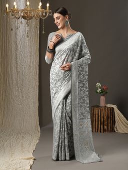 Akhilam - Womens Cotton Silk Grey Woven Design Designer Saree with Unstitched Blouse