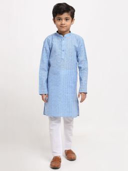 Kraft India - Boys Sky Blue Woven Design Cotton Kurta with Pyjamas (Set of 2)