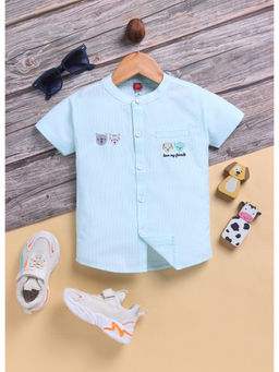 Toonyport - Boys Green Cotton Stripes Shirt