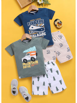 Toonyport - Boys Cotton Printed Shorts with T-Shirts (Pack of 4)