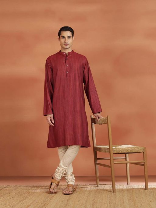 Fabindia Maroon Woven Regular Kurta