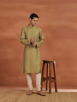 Fabindia - Green Woven Regular Kurta