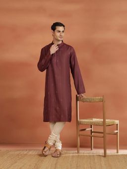 Fabindia - Maroon Embroidered Regular Kurta