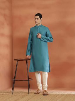 Fabindia - Turquoise Woven Slim Kurta
